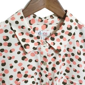Denim & Co Coral Brown Cream Top Shirt Blouse Button Down Polka-dots Size Medium